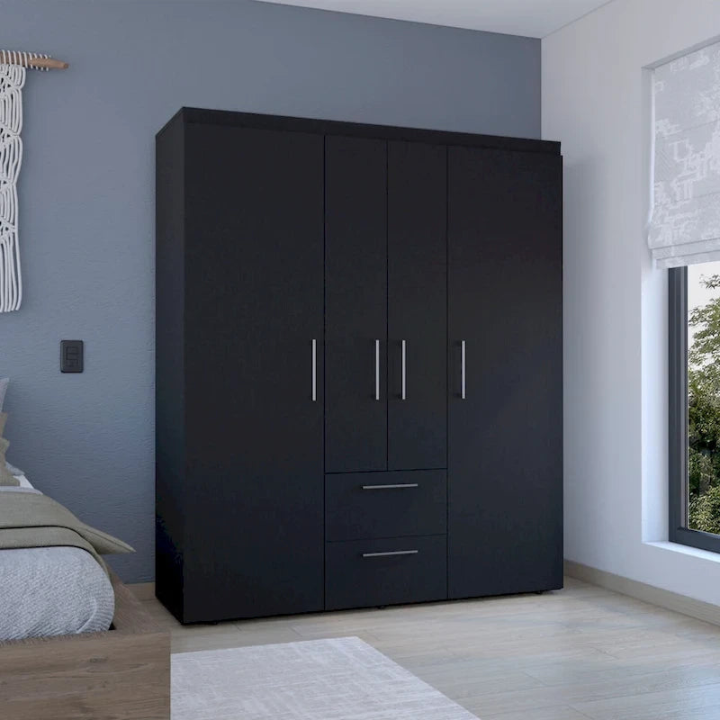 Armoire moderne à quatre portes de 19,8 pouces avec de multiples options de rangement et des accents métalliques