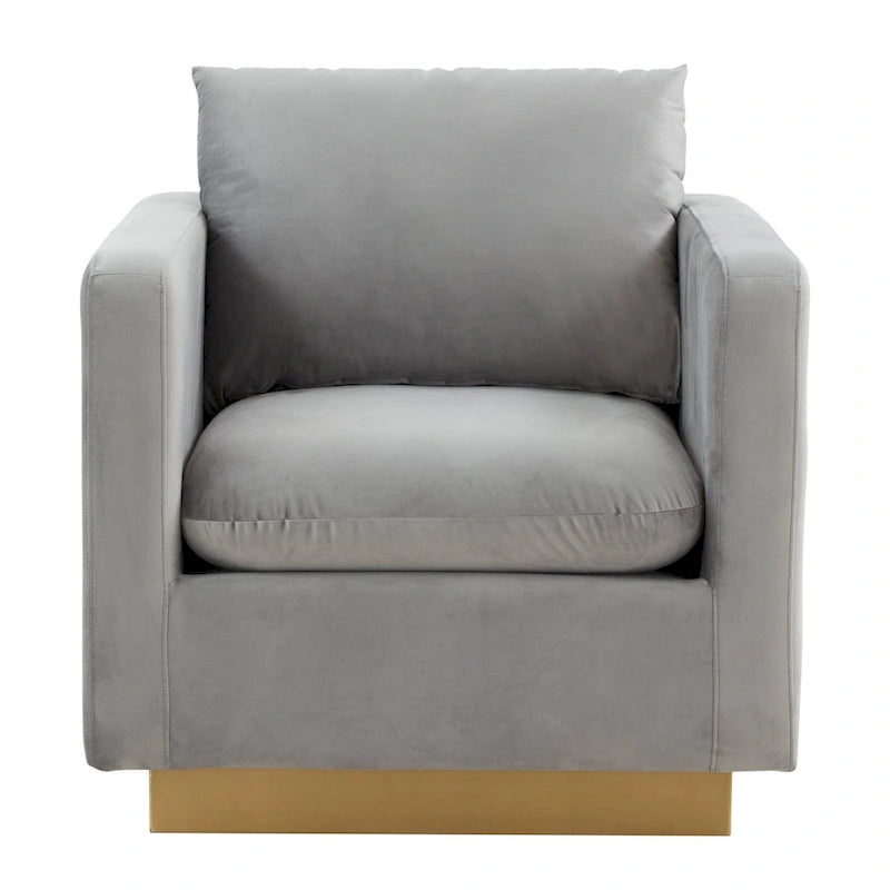 Canapé une place moderne en velours Nervo, fauteuil d'appoint avec base carrée en acier inoxydable doré pour salon et chambre - 32,67