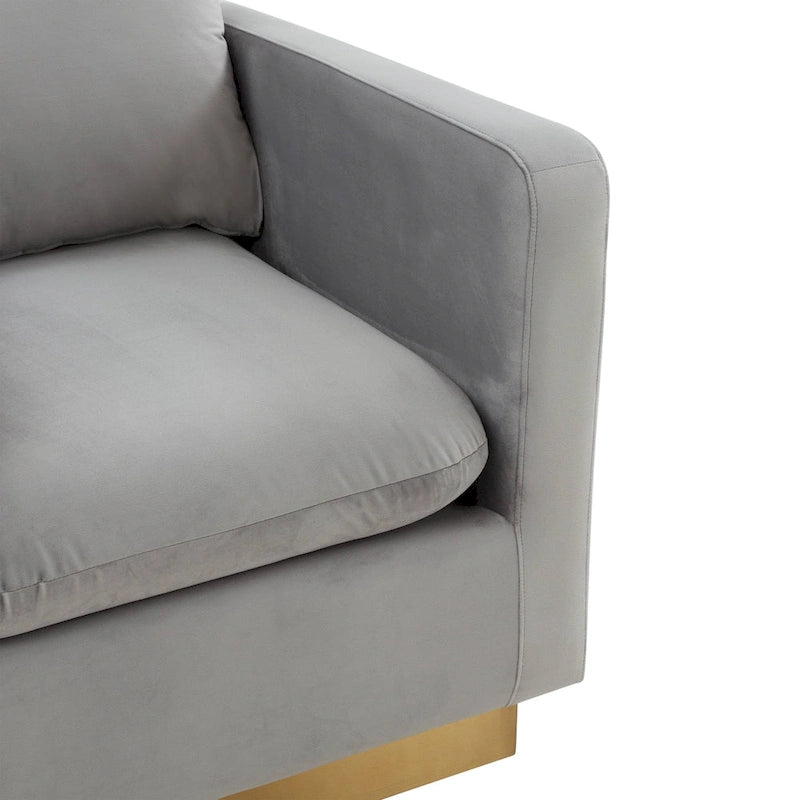 Canapé une place moderne en velours Nervo, fauteuil d'appoint avec base carrée en acier inoxydable doré pour salon et chambre - 32,67