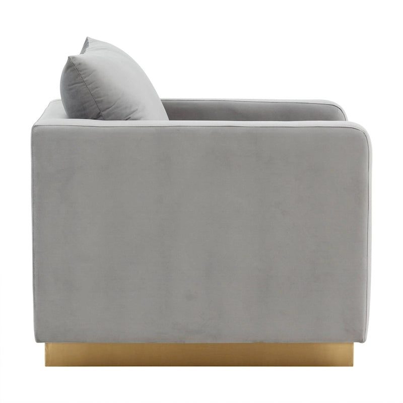 Canapé une place moderne en velours Nervo, fauteuil d'appoint avec base carrée en acier inoxydable doré pour salon et chambre - 32,67