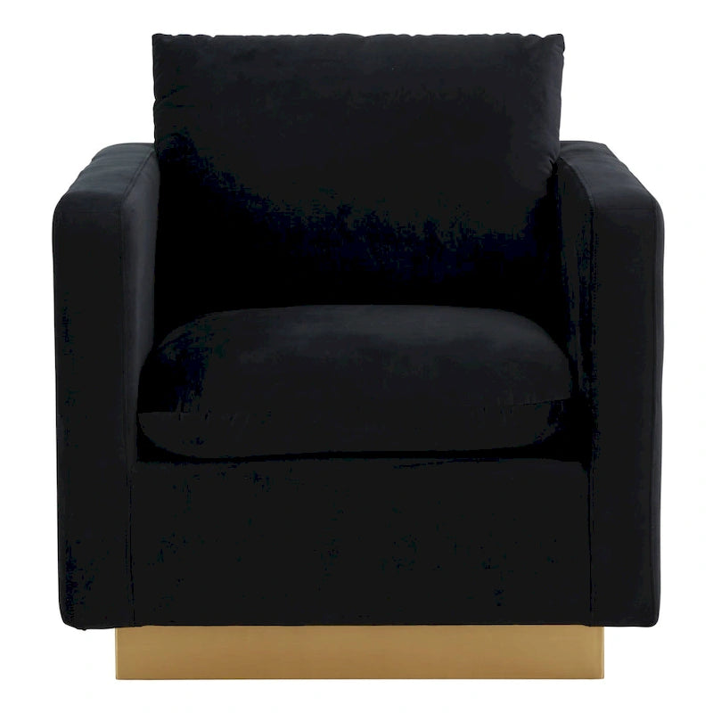 Canapé une place moderne en velours Nervo, fauteuil d'appoint avec base carrée en acier inoxydable doré pour salon et chambre - 32,67