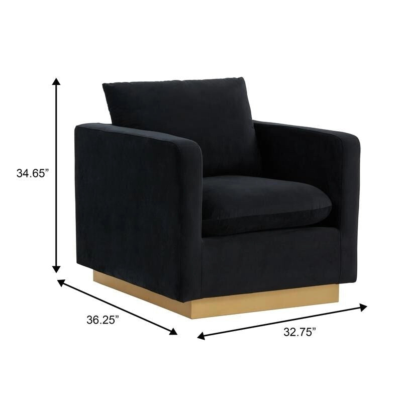 Canapé une place moderne en velours Nervo, fauteuil d'appoint avec base carrée en acier inoxydable doré pour salon et chambre - 32,67