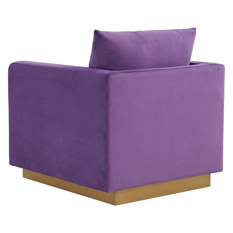 Canapé une place moderne en velours Nervo, fauteuil d'appoint avec base carrée en acier inoxydable doré pour salon et chambre - 32,67