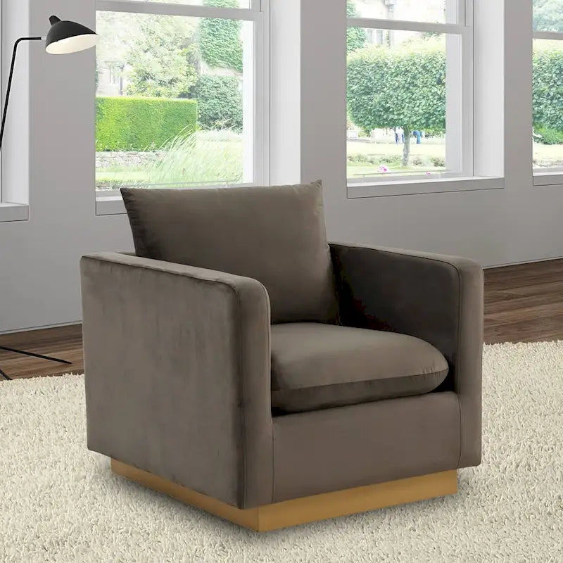 Canapé une place moderne en velours Nervo, fauteuil d'appoint avec base carrée en acier inoxydable doré pour salon et chambre - 32,67