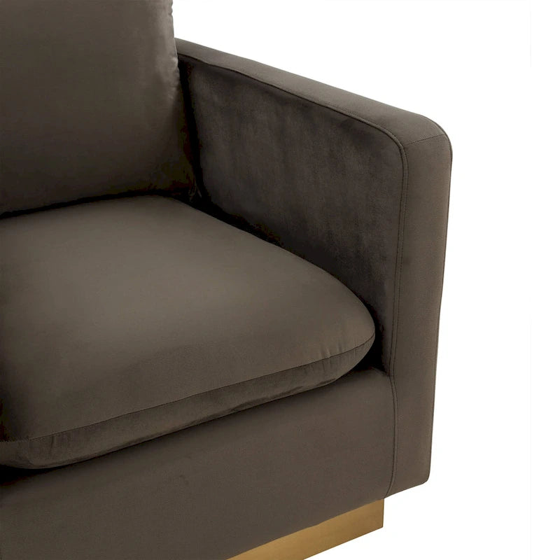 Canapé une place moderne en velours Nervo, fauteuil d'appoint avec base carrée en acier inoxydable doré pour salon et chambre - 32,67