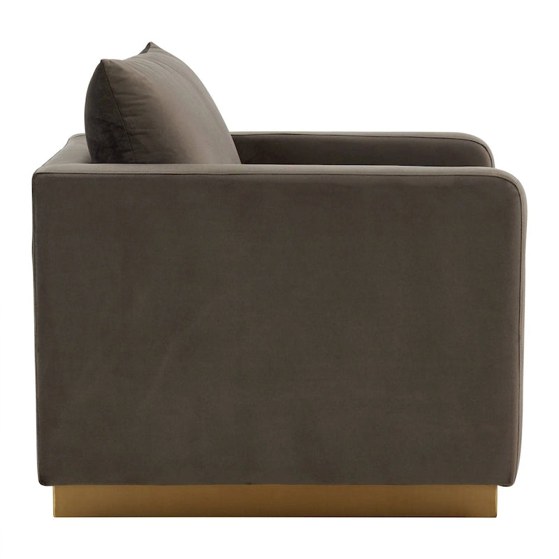 Canapé une place moderne en velours Nervo, fauteuil d'appoint avec base carrée en acier inoxydable doré pour salon et chambre - 32,67