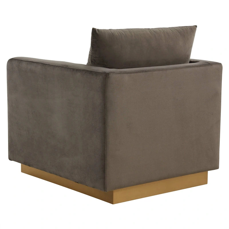 Canapé une place moderne en velours Nervo, fauteuil d'appoint avec base carrée en acier inoxydable doré pour salon et chambre - 32,67