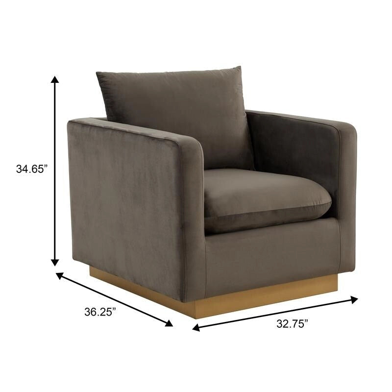 Canapé une place moderne en velours Nervo, fauteuil d'appoint avec base carrée en acier inoxydable doré pour salon et chambre - 32,67