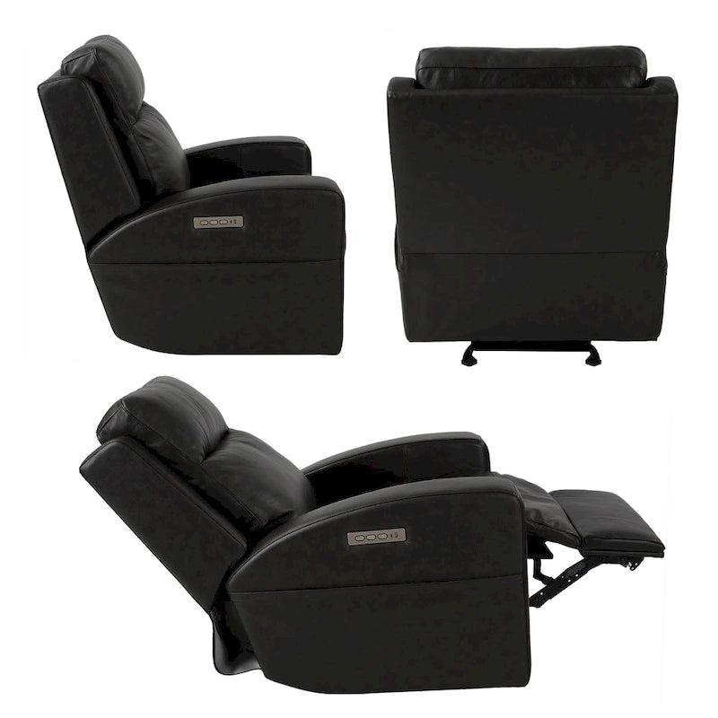 Fauteuil inclinable électrique en cuir pleine fleur de 94 cm de large, avec fonction bascule et port de chargement USB, idéal pour le home cinéma.