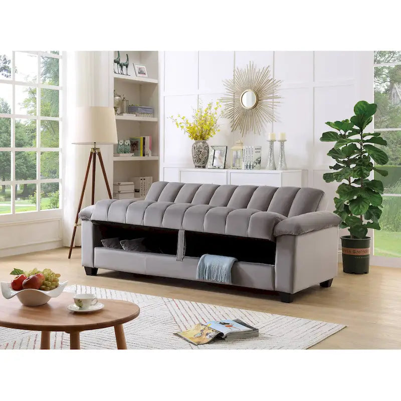 83 Canapé-lit convertible confortable en velours avec rangement.