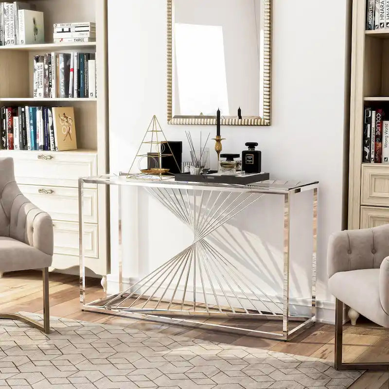 Table basse géométrique contemporaine Limback de 47 pouces avec plateau en verre, par Furniture of America