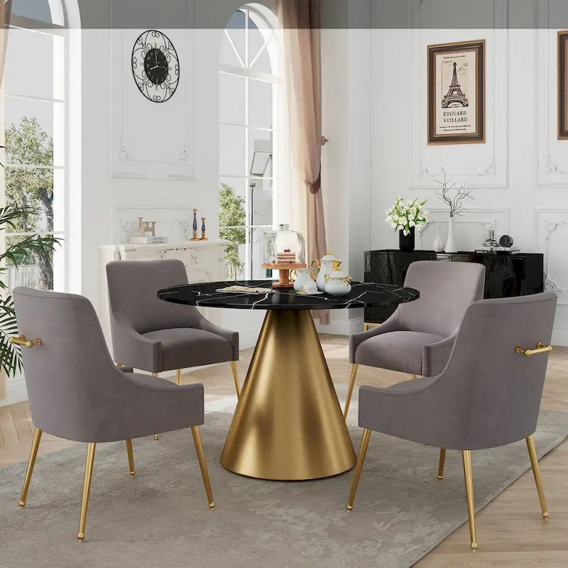 Ensemble de salle à manger Clihome 5 pièces avec table et chaises en velours et plateau en marbre noir