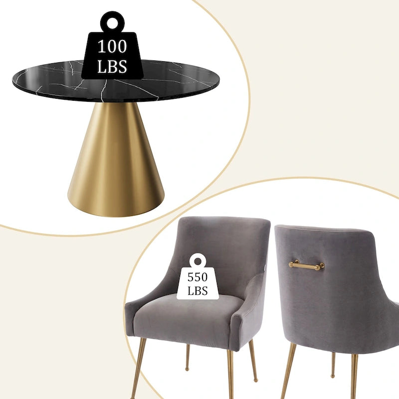 Ensemble de salle à manger Clihome 5 pièces avec table et chaises en velours et plateau en marbre noir