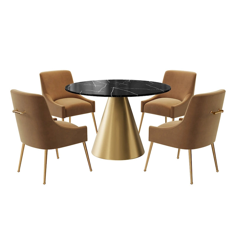 Ensemble de salle à manger Clihome 5 pièces avec table et chaises en velours et plateau en marbre noir