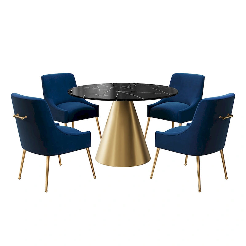 Ensemble de salle à manger Clihome 5 pièces avec table et chaises en velours et plateau en marbre noir