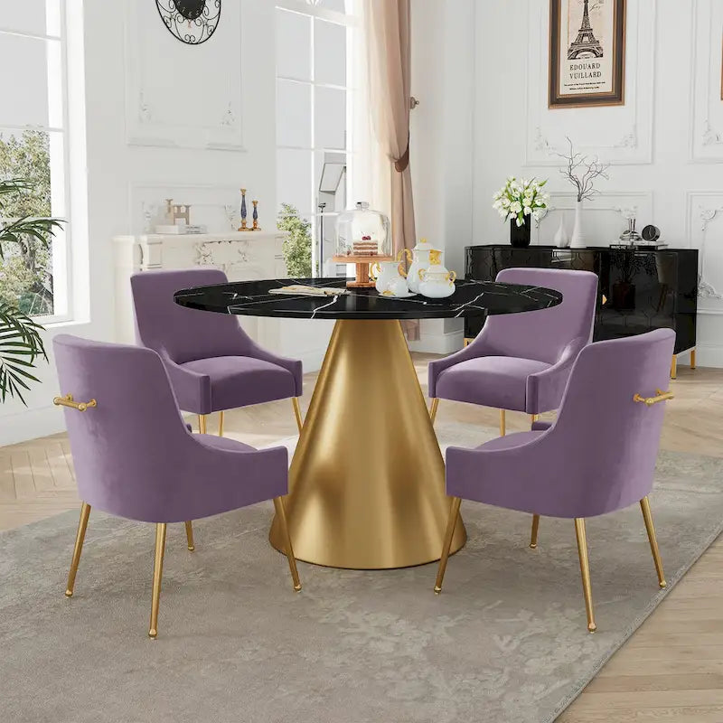 Ensemble de salle à manger Clihome 5 pièces avec table et chaises en velours et plateau en marbre noir