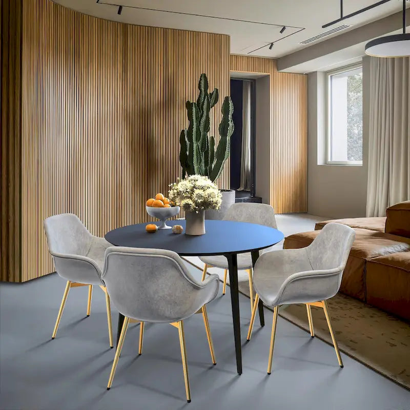 Ensemble de 4 fauteuils de salle à manger modernes Markley en cuir avec pieds en métal doré et chaise d'appoint