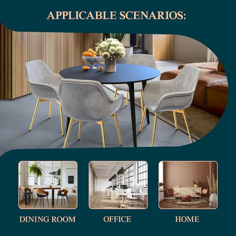 Ensemble de 4 fauteuils de salle à manger modernes Markley en cuir avec pieds en métal doré et chaise d'appoint