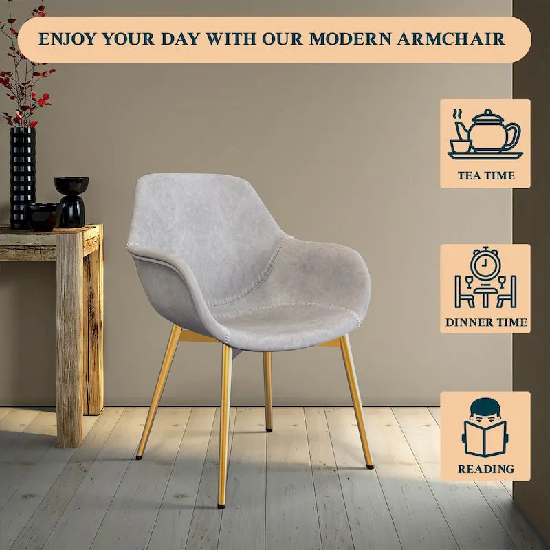 Ensemble de 4 fauteuils de salle à manger modernes Markley en cuir avec pieds en métal doré et chaise d'appoint