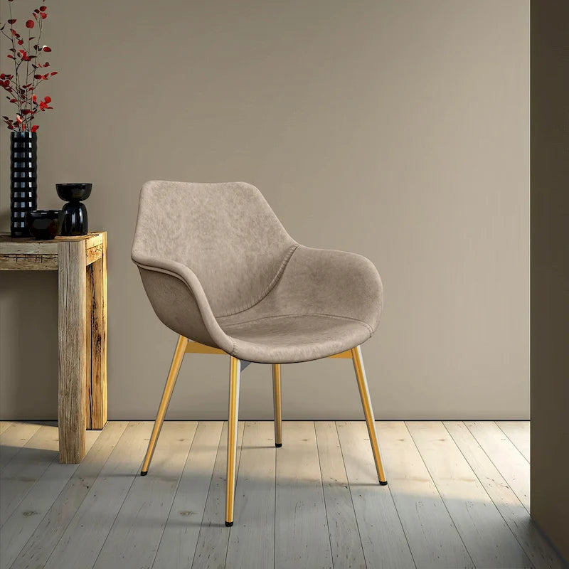 Ensemble de 4 fauteuils de salle à manger modernes Markley en cuir avec pieds en métal doré et chaise d'appoint