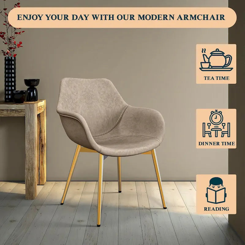 Ensemble de 4 fauteuils de salle à manger modernes Markley en cuir avec pieds en métal doré et chaise d'appoint