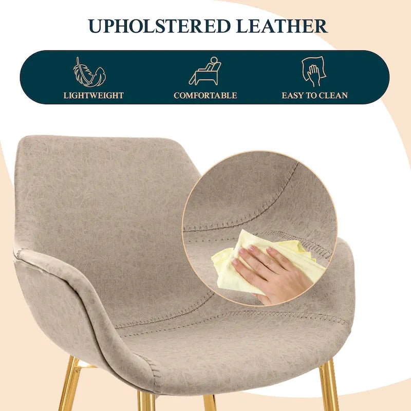 Ensemble de 4 fauteuils de salle à manger modernes Markley en cuir avec pieds en métal doré et chaise d'appoint