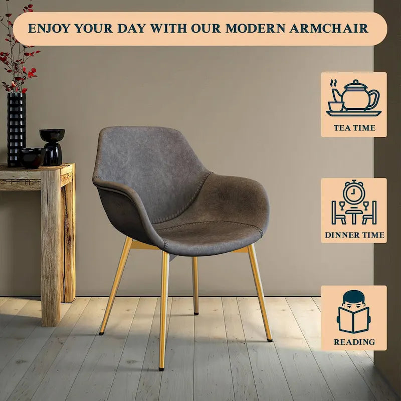 Ensemble de 4 fauteuils de salle à manger modernes Markley en cuir avec pieds en métal doré et chaise d'appoint