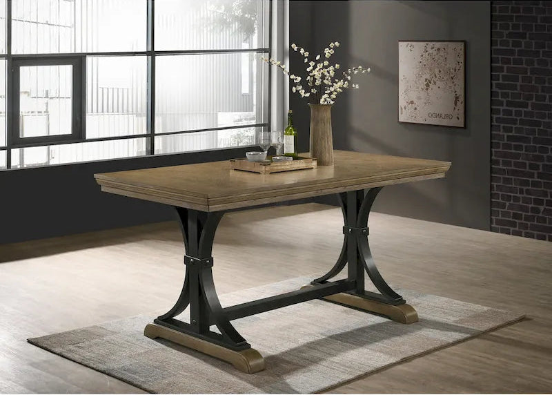 Table haute de comptoir Roundhill Furniture Birmingham, finition bois flotté et cloutée