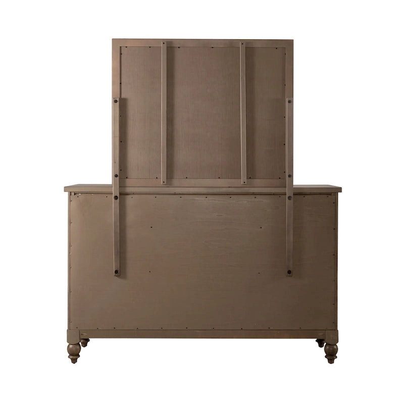 Ensemble de chambre à coucher style ferme américaine comprenant un lit traîneau, une commode, un miroir et une table de chevet