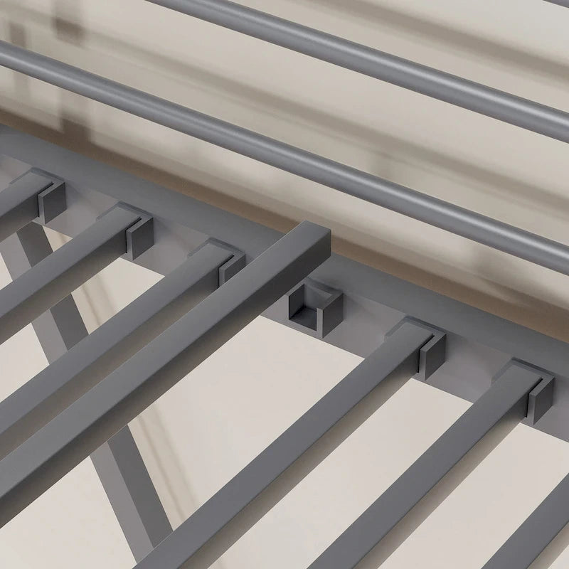 Cadre de lit mezzanine double, structure métallique robuste avec barrière de sécurité sur toute la longueur et escalier amovible pour enfants et adultes