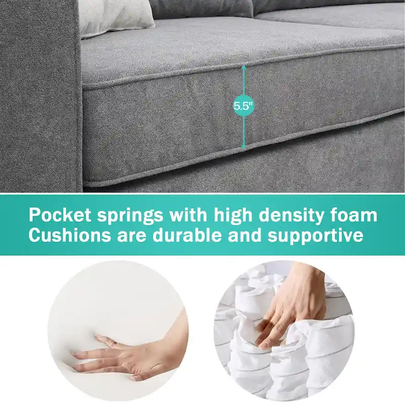 Canapé d'angle moderne rembourré 91*91 pour salon, canapé en forme de L avec 3 coussins