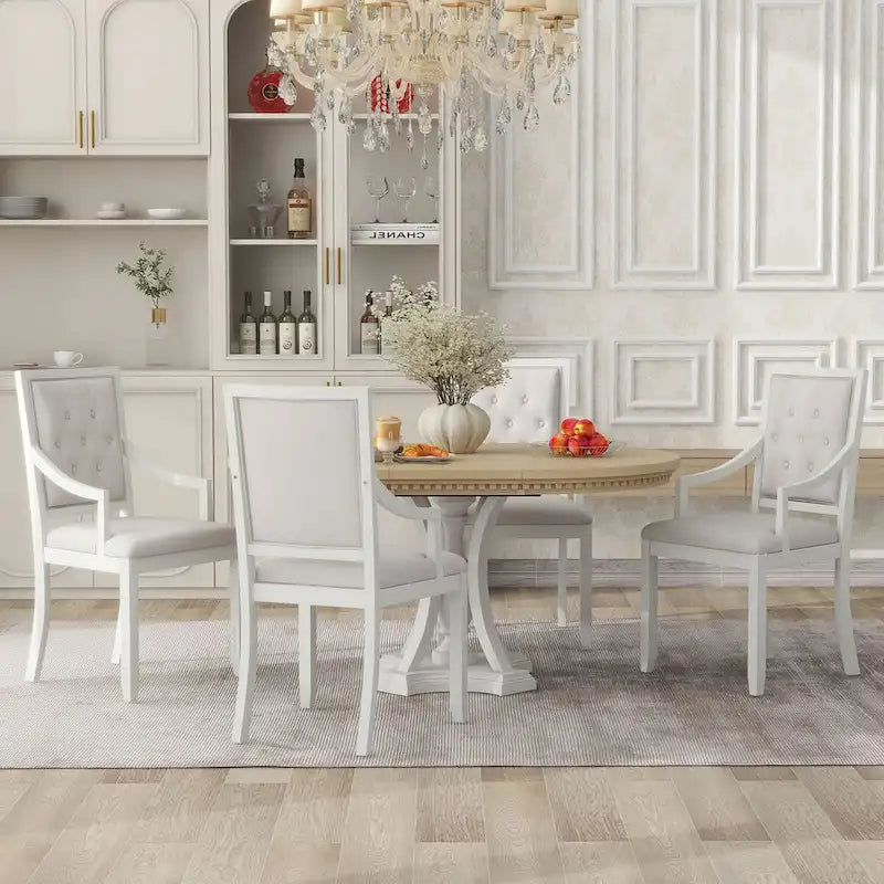 Ensemble de salle à manger 5 pièces comprenant une table ronde extensible et 4 chaises rembourrées pour cuisine et salle à manger