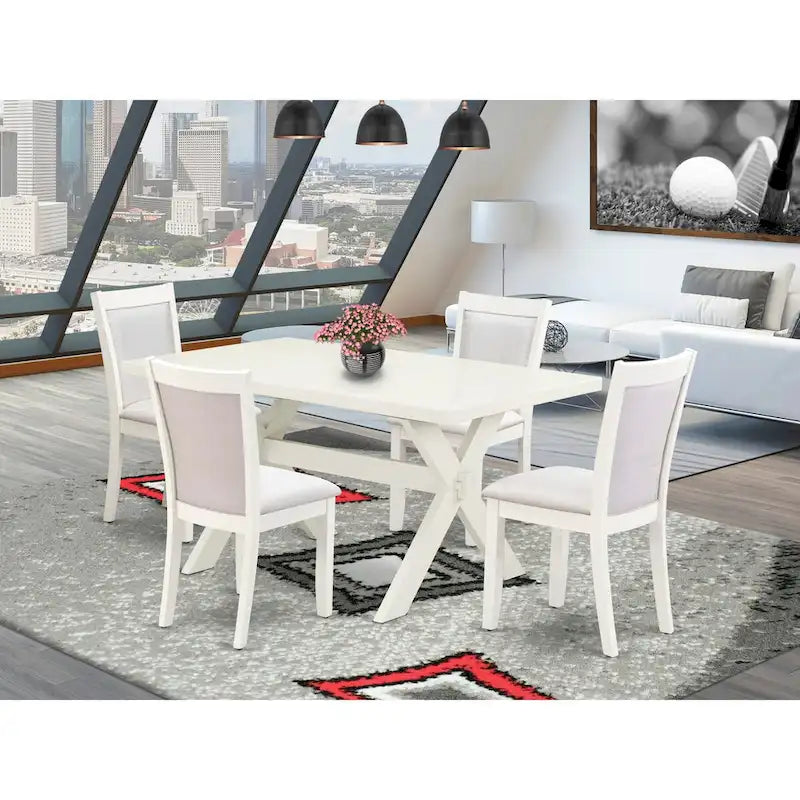 Ensemble de salle à manger East West Furniture : table rectangulaire et chaises Parson en lin crème, coloris blanc lin (composition au choix).